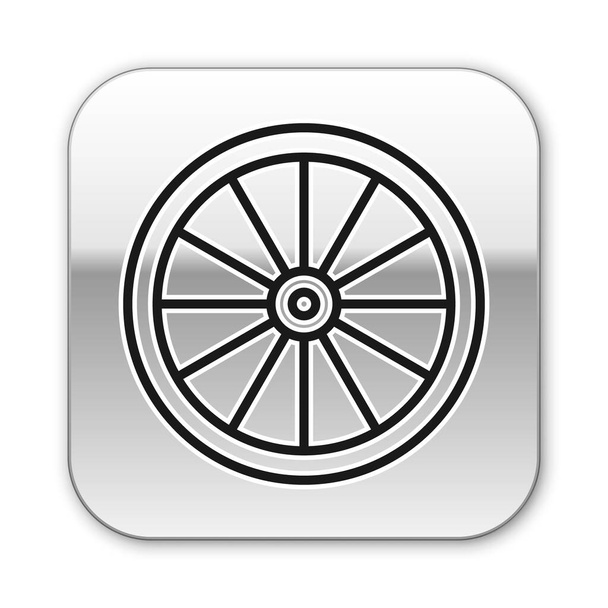 Línea negra Icono de rueda de coche aislado sobre fondo blanco. Botón cuadrado plateado. Ilustración vectorial
 - Vector, imagen