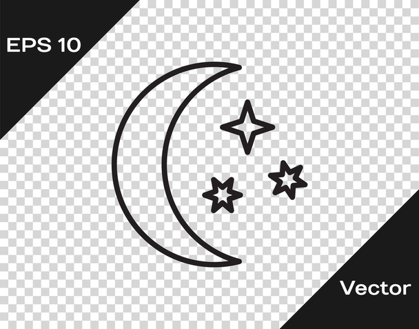 Línea negra Icono de luna y estrellas aislado sobre fondo transparente. Ilustración vectorial
 - Vector, imagen