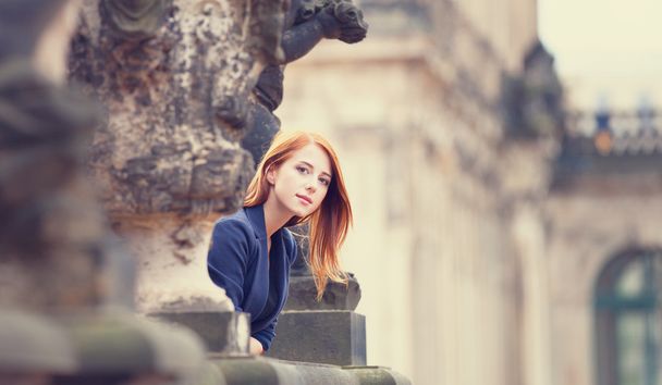 Portrait of a beautiful redhead girl in Dresden - Photo, Image