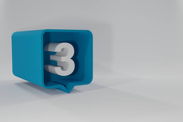 Ícone de balão número 3. Balão de fala 3d. Número Três. Ilustração 3D Botões 3D com números. Bolha de Fala Tridimensional. Número Três. Conceito de comunicação. Renderização 3D
 - Foto, Imagem