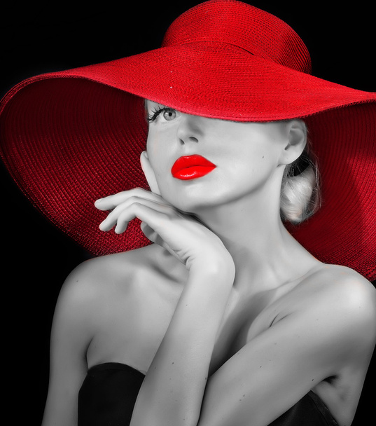 pretty girl in red hat - Fotografie, Obrázek