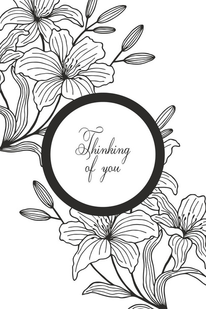 Pensando em você - cartão. Flores da Lily, moldura. eps10 ilustração vetorial. desenho manual
 - Vetor, Imagem