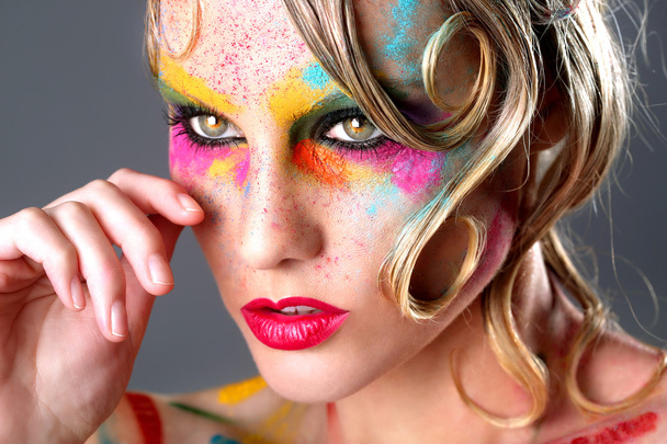 Woman With Extreme Makeup Design With Colorful Powder - Fotografie, Obrázek