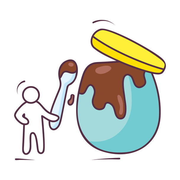 Icon of chocolate jar in hand drawn cartoon style. - Vector, Imagen