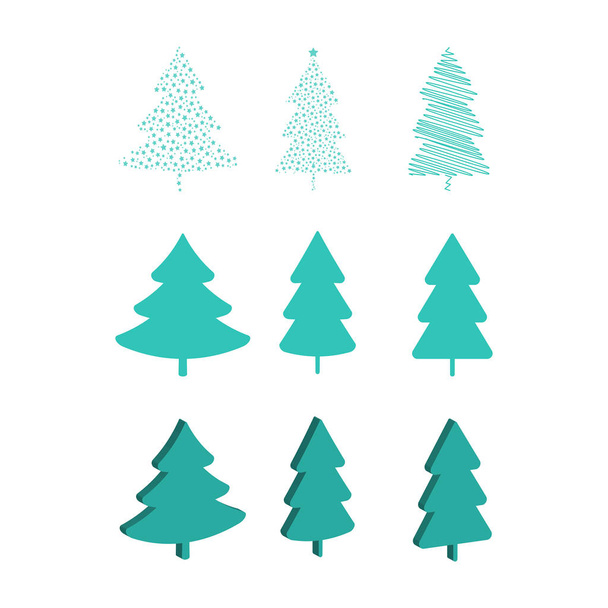 Zöld fenyő ikonok, karácsonyi koncepció, egyszerűen vektor illusztráció - Vektor, kép