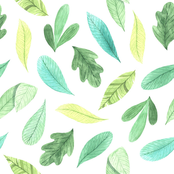 Seamless pattern with watercolor green leaves - Foto, Imagen