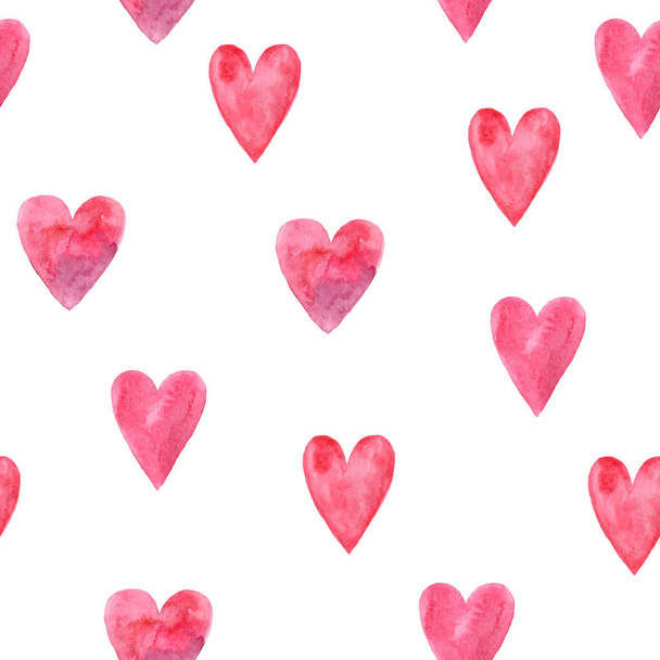 Seamless pattern with bright watercolor hearts - Foto, imagen