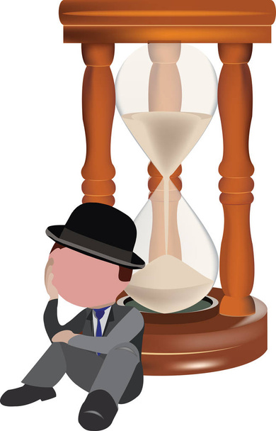 person sitting in front of an hourglass waiting - Vector, Image