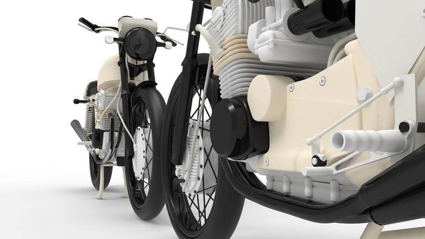 3d rendering of a brandless vintage motorcycle isolated in studio background - Photo, Image
