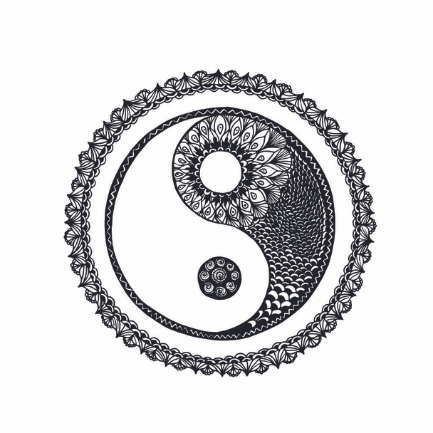 Малюнок чорно-білої мандали у формі символу Інь Янь
 - Фото, зображення
