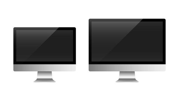 Vorlage für realistische Desktop-Computer-Monitore unterschiedlicher Diagonale mit einem weißen Bildschirm. moderne Geräte isoliert auf weißem Hintergrund. Gerätelayout. Vektorillustration. - Vektor, Bild