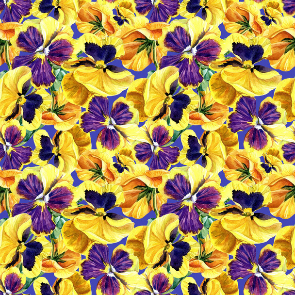 Watercolor seamless pattern of flowers pansies - Foto, immagini
