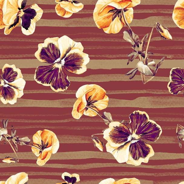 Aquarell nahtlose Muster von Blumen Stiefmütterchen - Foto, Bild