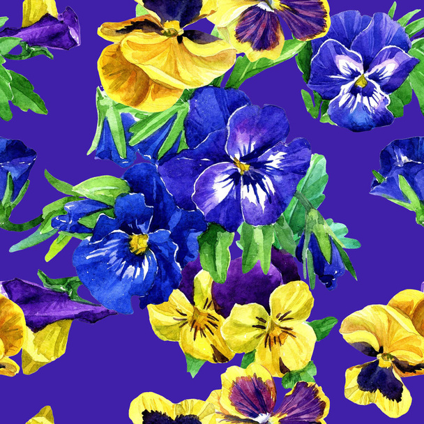 Watercolor seamless pattern of flowers pansies - Photo, Image