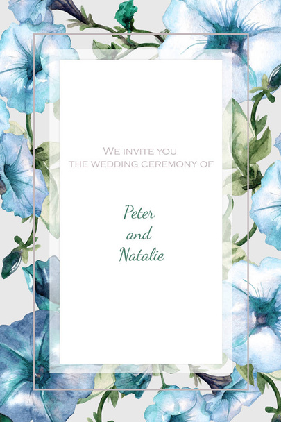 Marco de felicitación, marco de invitación con elementos florales de acuarela. Tarjeta de acuarela para invitación de boda. - Foto, Imagen
