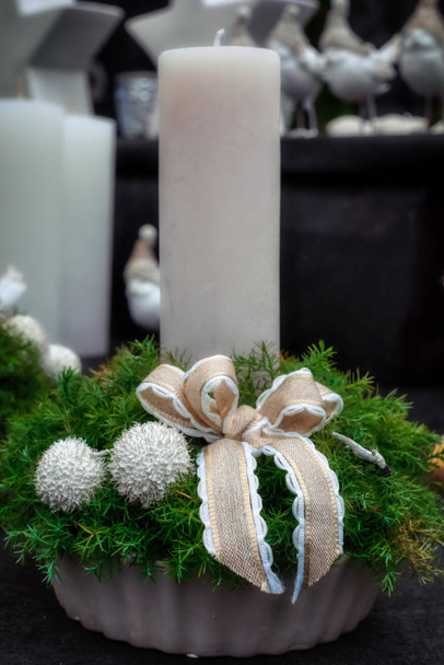 Colorful christmas decoration with pine cones and candles - Fotografie, Obrázek