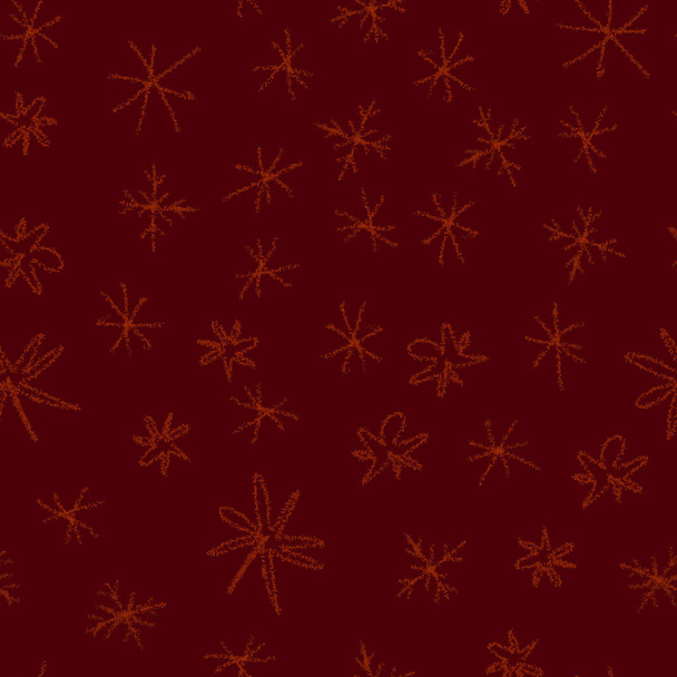 Hand Drawn red Snowflakes Christmas Seamless Patte - Fotoğraf, Görsel