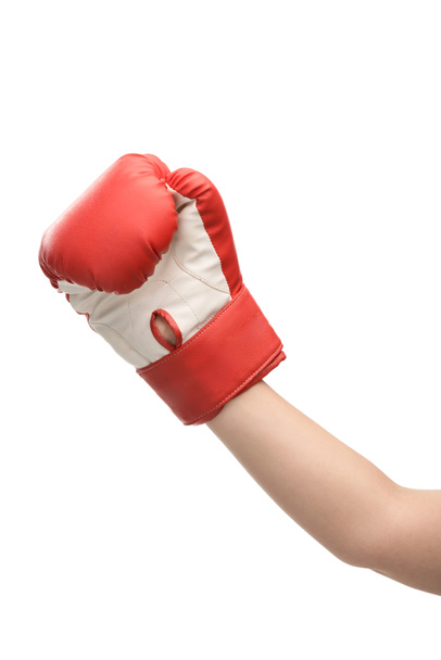 cropped view of woman in boxing glove isolated on white  - Fotó, kép