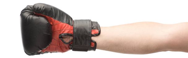 panoramic shot of man in boxing glove isolated on white  - Φωτογραφία, εικόνα