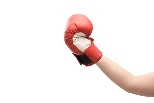 vista recortada de la mujer en guante de boxeo aislado en blanco
  - Foto, Imagen