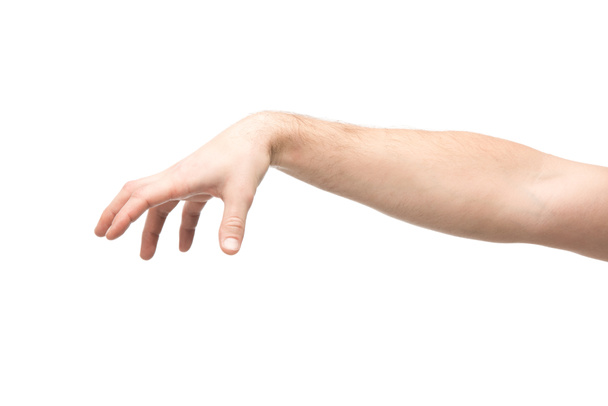 vista ritagliata di uomo mostrando tenere gesto isolato su bianco
  - Foto, immagini