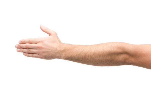 vista recortada del hombre con la mano extendida aislada en blanco
  - Foto, Imagen
