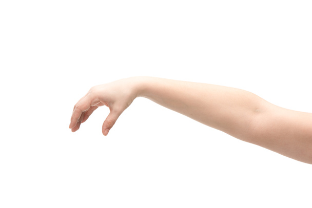vista ritagliata della donna mostrando tenere gesto isolato su bianco
 - Foto, immagini