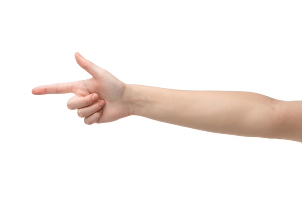 cropped view of woman pointing with finger isolated on white - Photo, image