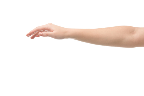 vista ritagliata della donna con mano tesa isolata su bianco
 - Foto, immagini