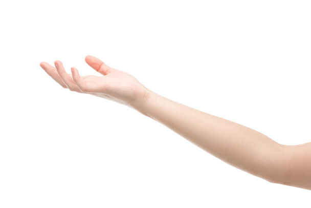cropped view of woman pointing with hand isolated on white - Fotó, kép