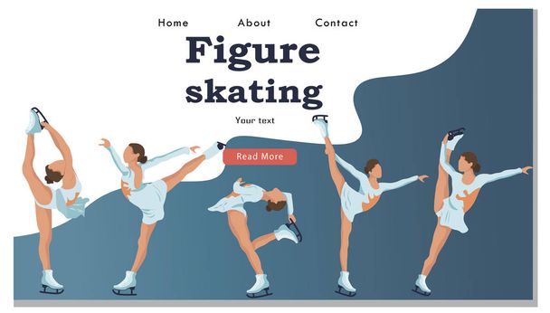 ウィンタースポーツフィギュアアイスキングアクティビティウェブサイトランディングページ.スケートプログラムでアイスリンクで実行されるスポーツ女性. - ベクター画像