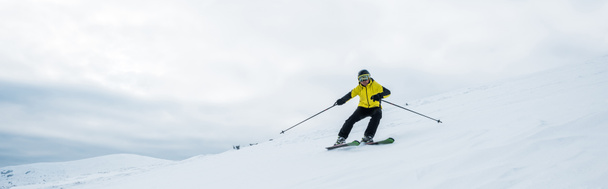 panoraama laukaus urheilija tilalla ski tikkuja hiihto valkoinen lumi
  - Valokuva, kuva