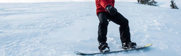 vue panoramique du snowboarder sur la pente en hiver
  - Photo, image