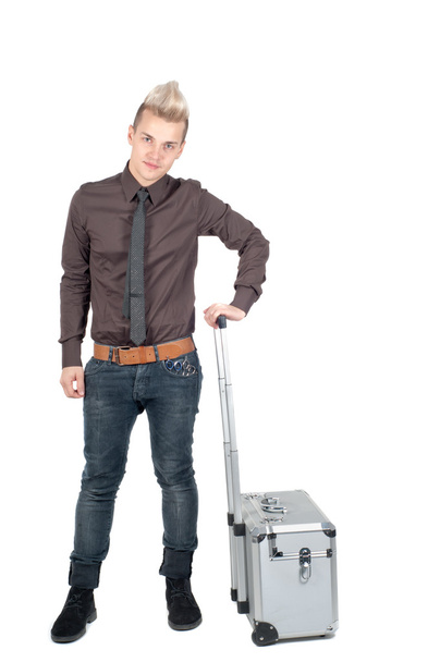 Portrait of handsome man with suitcase - Foto, Imagen