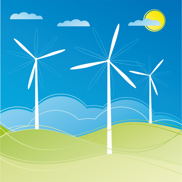 Windmill on the field vector illustration cartoon - Vektor, obrázek