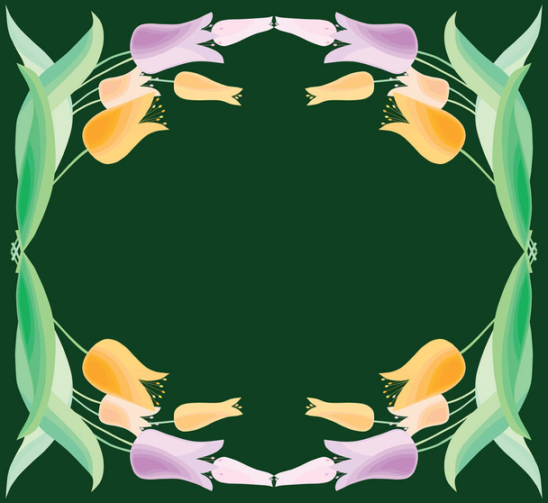 Tarjeta de felicitación vectorial con marco floral de delicados tulipanes racimos
 - Vector, imagen