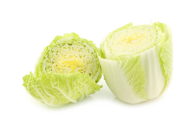 freshly cut chinese cabbage halves on a dwhite backgroun - Photo, Image