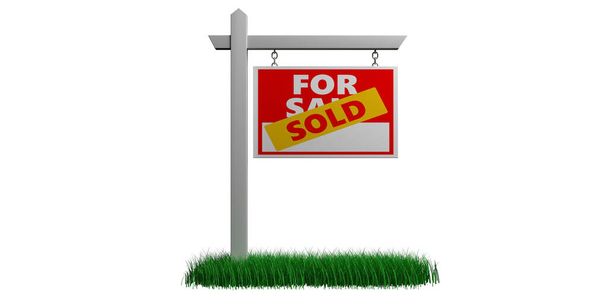 Vendu à vendre signe isolé sur fond blanc, concept immobilier. Illustration 3d
 - Photo, image