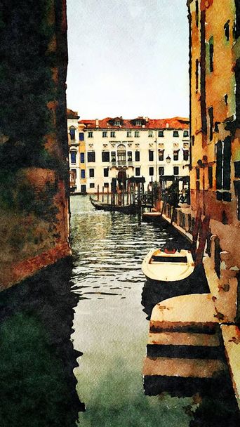 a glimpse of the small canals with boats between the historic buildings in the center of Venice - Photo, Image