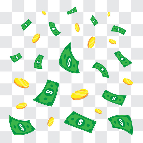 Dinheiro e chuva de moedas de ouro com fundo em branco
 - Vetor, Imagem