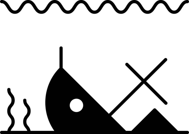 schwarzes versunkenes Schiff am Grund des Meeres, isoliert auf weißem Hintergrund. Vektorillustration - Vektor, Bild