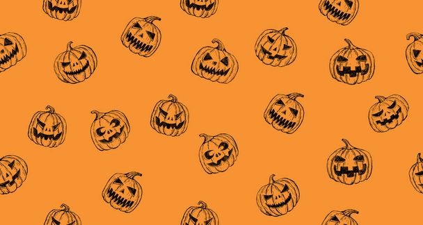 Halloween pumpkin set. Hand drawn illustration. - Vector, imagen