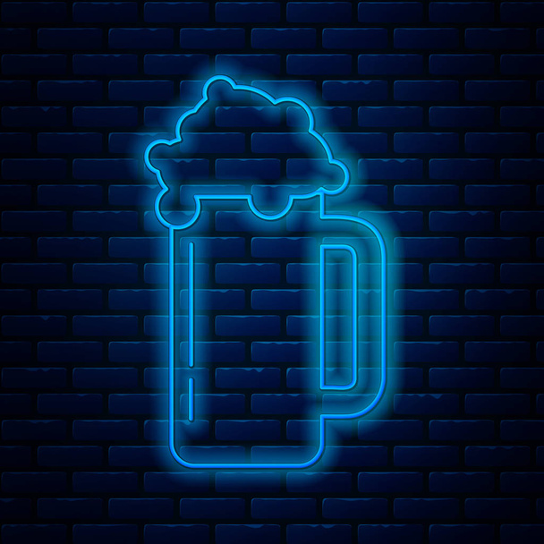 Ligne lumineuse néon Icône en verre de bière isolée sur fond de mur de briques. Illustration vectorielle
 - Vecteur, image