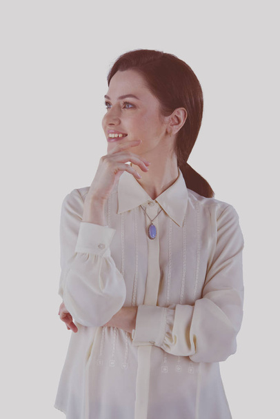 Beautiful smiling woman isolated over white background - Photo, image