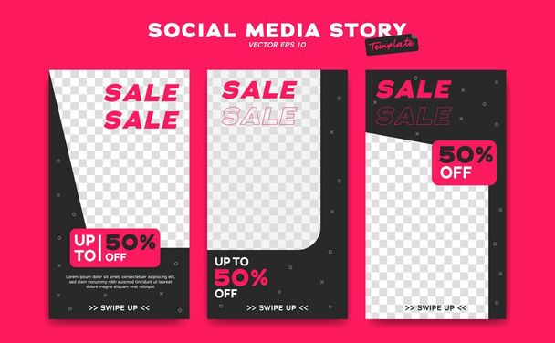 Social media instagram story vector template sale promotion discount fun pink and black theme - Vector, Imagen