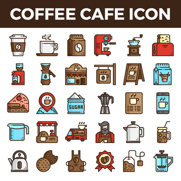 Καφές καφέ γεμάτο εικονίδια περίγραμμα - Διάνυσμα, εικόνα