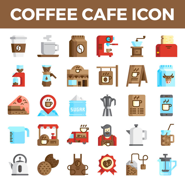 Ikony kawiarni kawy płaskie - Wektor, obraz
