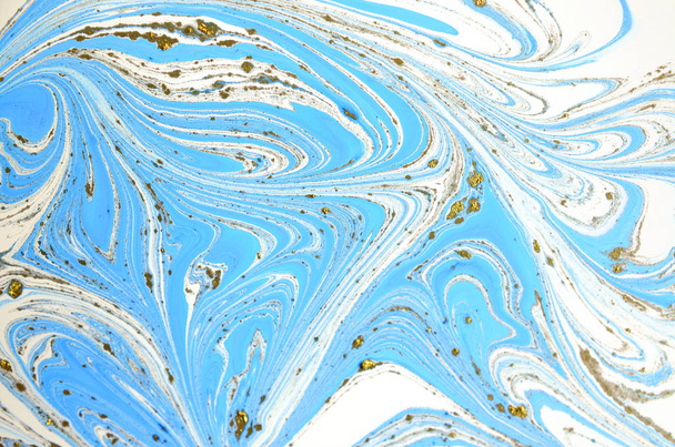 Blue, green and gold marbling pattern. Golden powder marble liquid texture.  - Foto, imagen
