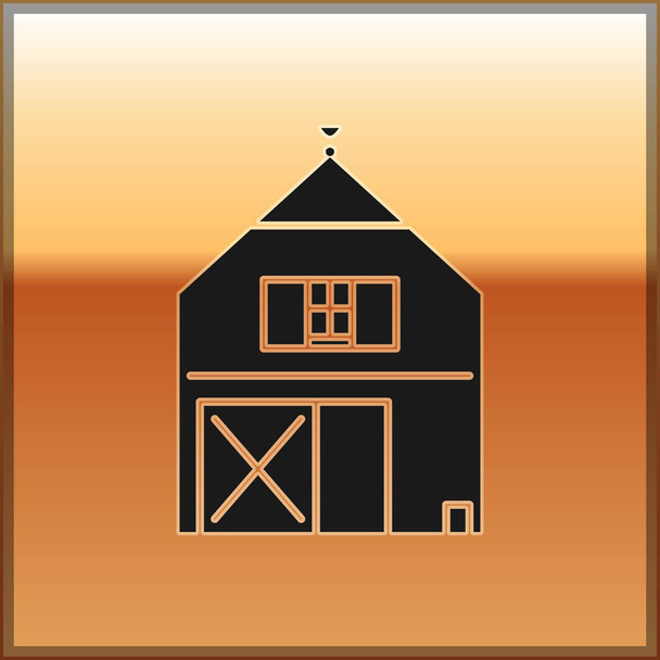 Ikona koncepcji Black Farm House na złotym tle. Rustykalny krajobraz. Ilustracja wektora - Wektor, obraz