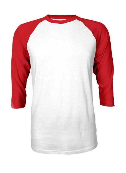 Ένα μοντέρνο Front View Three Quarter Sleeves Baseball Tshirt Mock Up In Flame Scarlet Arms Color για να σας βοηθήσει να προσθέσετε τα σχέδιά σας ως επαγγελματίας. - Φωτογραφία, εικόνα